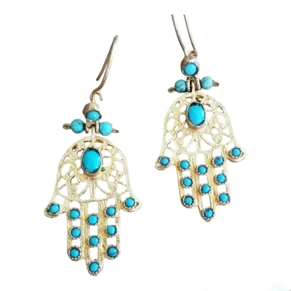 Turquoise and gold earrings - Picture 1 of 5